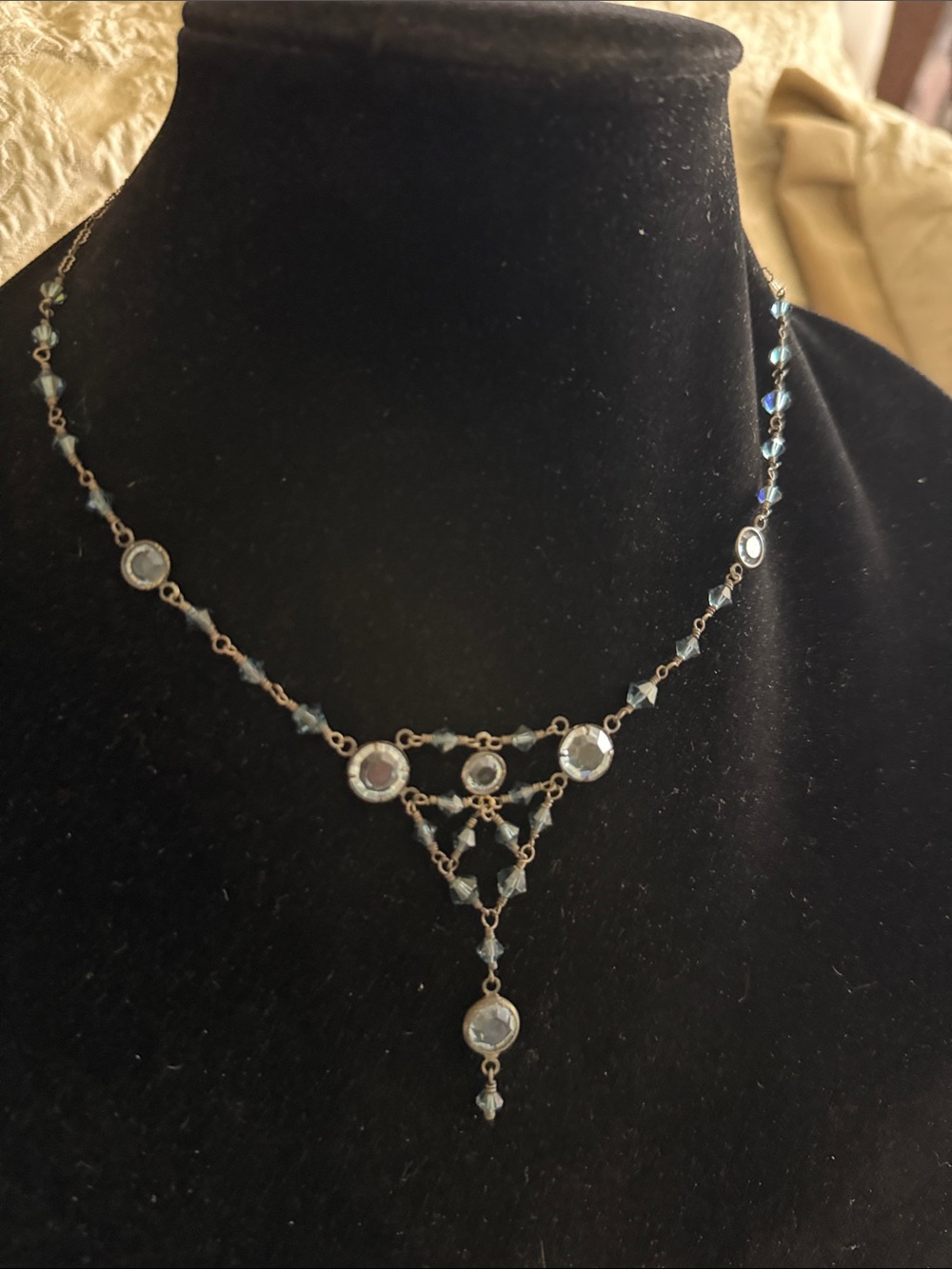 Exquisite handmade sterling silver oxidized blue crystal elaborate necklace